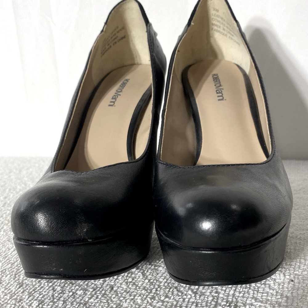 Roberto Vianni Blk Leather Round Toe Platform Heels 39 Corporate Siren Mob Wife - Picture 3 of 14